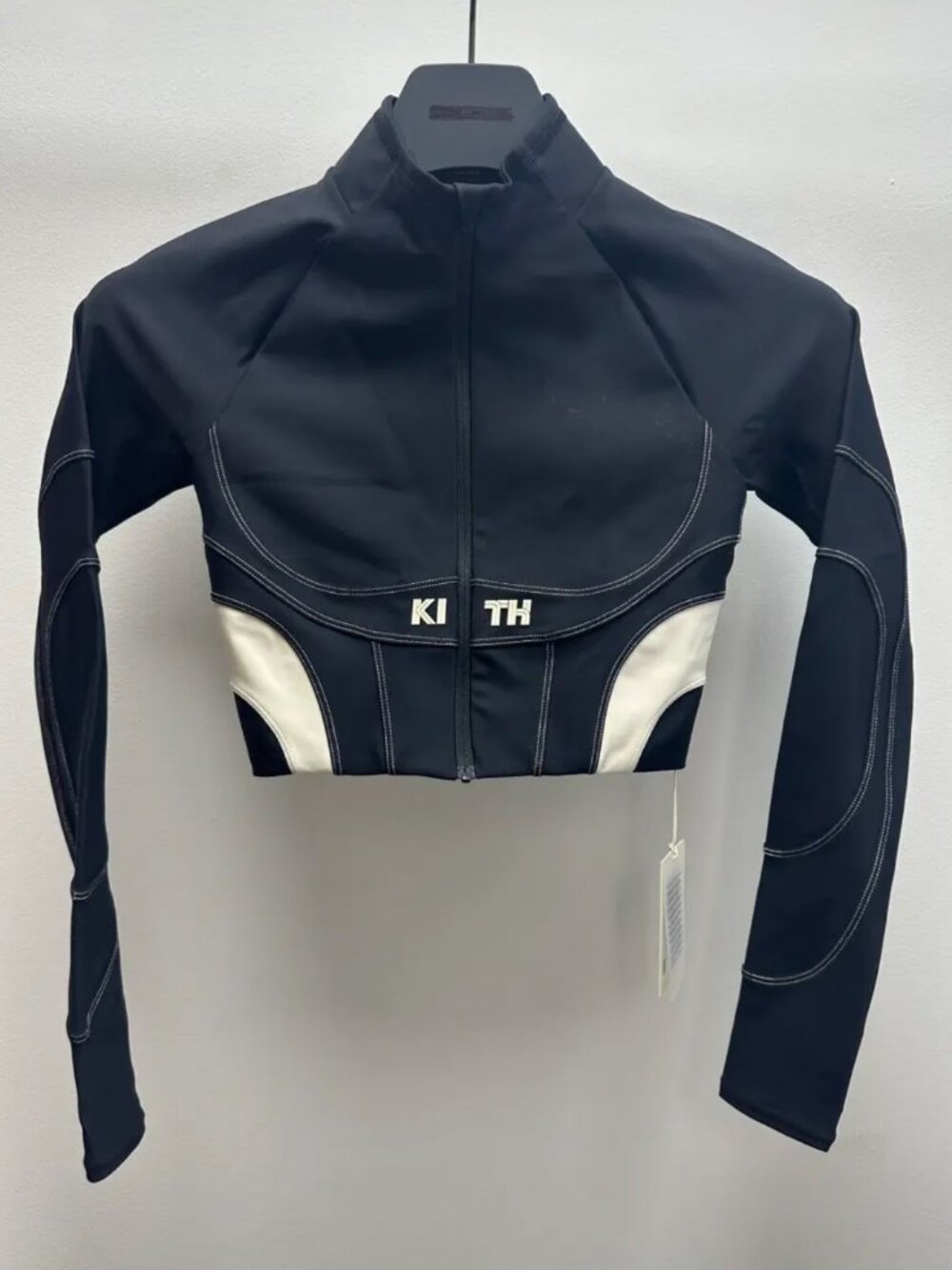 Kith Moto Zip-Up Crop Top Black White — S (Fits Like XS)